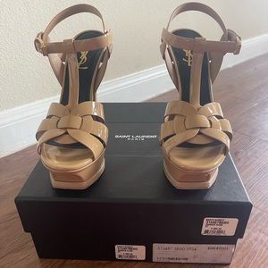 Saint Laurent Paris (YSL) Tribute Platform Sandal. Size 37. Dark Nude